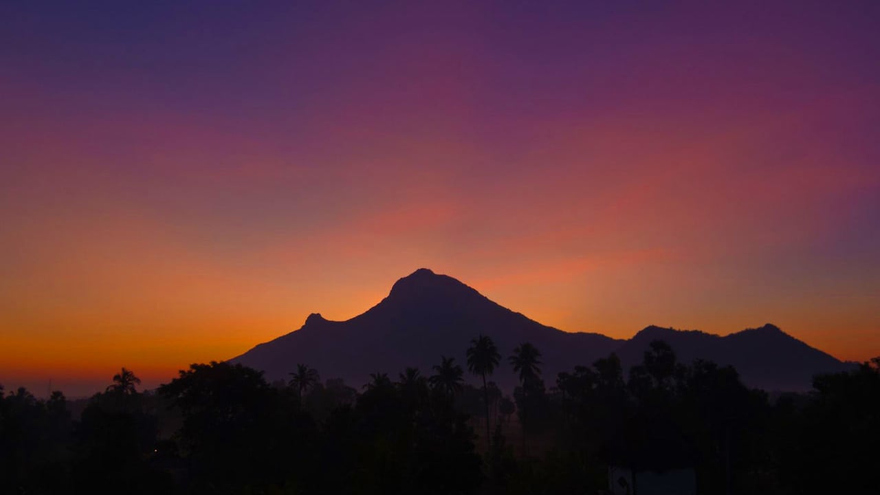 sunrise at arunachala mountain in south india