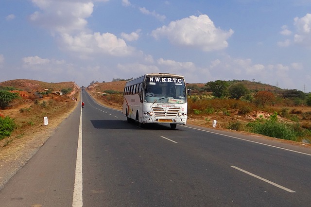 india travel bus on the road