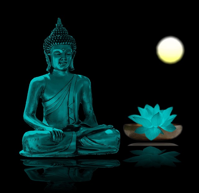 Buddha meditating in moonlight