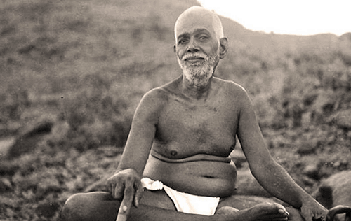 Ramana Maharshi sitting at Arunachala