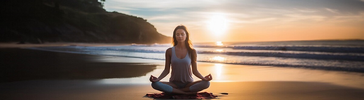 ai-generated image of woman sitting at the beach for meditation during sunset