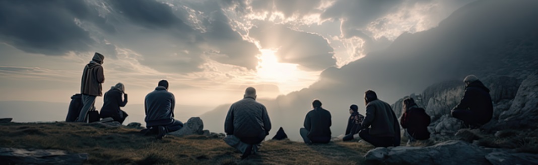 prayer circle in nature on a cloudy day